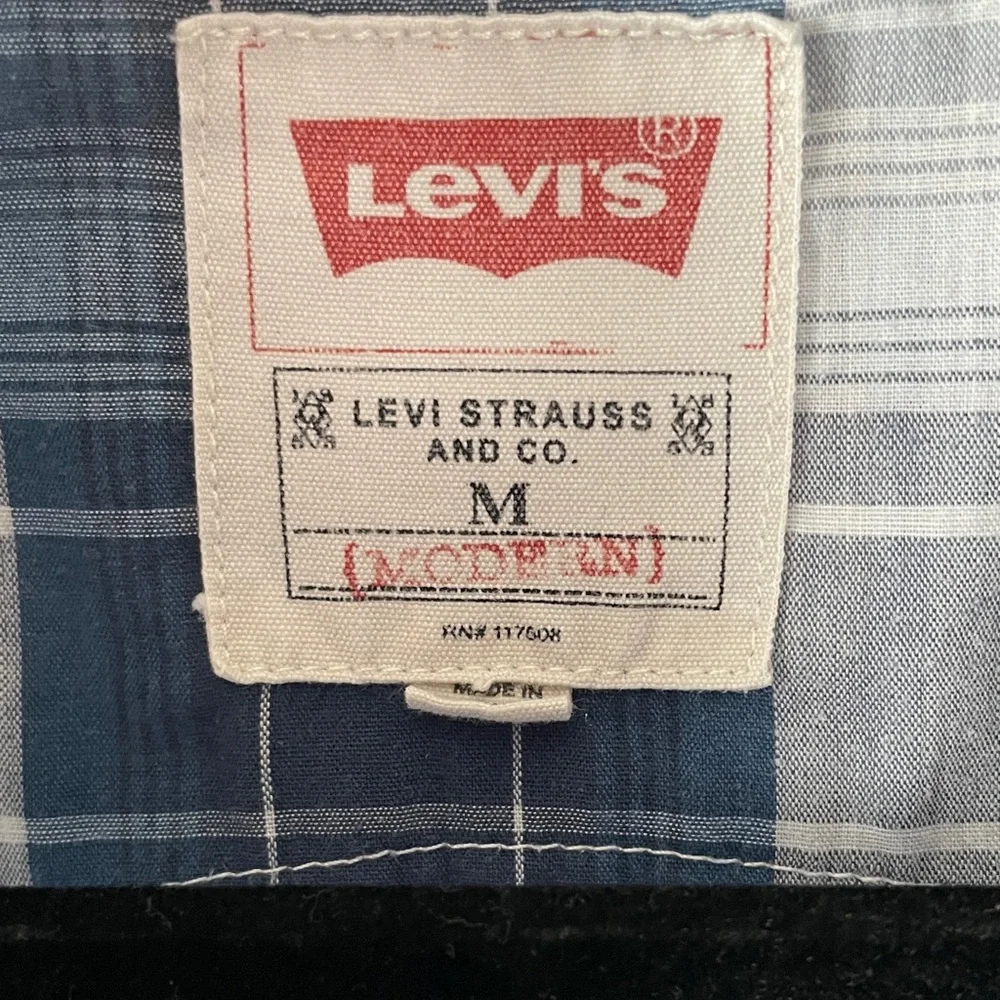 Levi's M Blue/White Mens Stripe Button Down Shirt